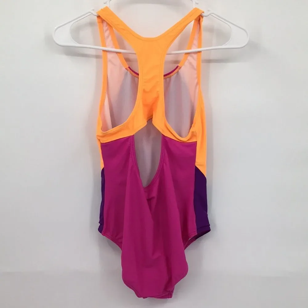 Speedo Bright Colorblock One-Piece Swimsuit - Magenta, Orange & Purple
